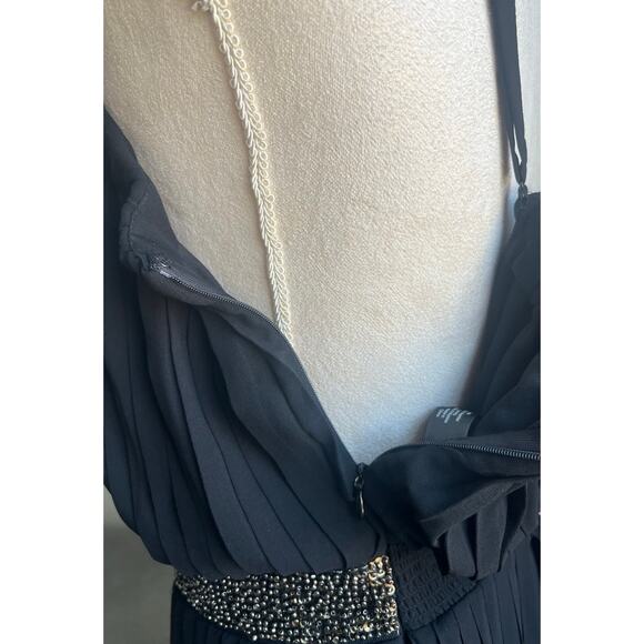 Lane Bryant Pleated Beaded Waist Front Palazzo Sleeveless Black Jumpsuit 16 - Picture 9 of 11